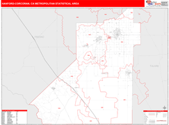 Hanford-Corcoran Metro Area Digital Map Red Line Style
